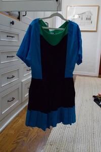 Escada Green, Black, and Blue Colorblock Dress - Size 32